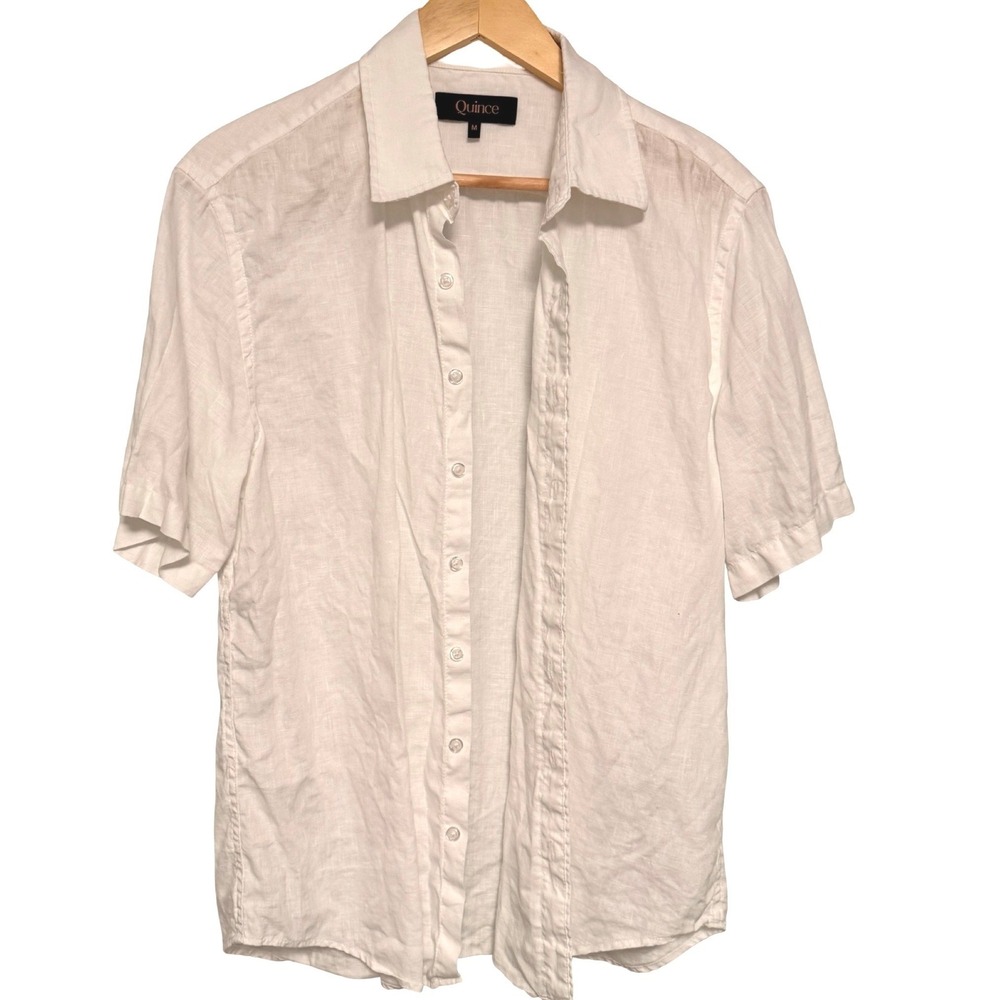 Quince 100% Linen  Button Down Shirt Mens Medium White Short Sleeve Minimalist